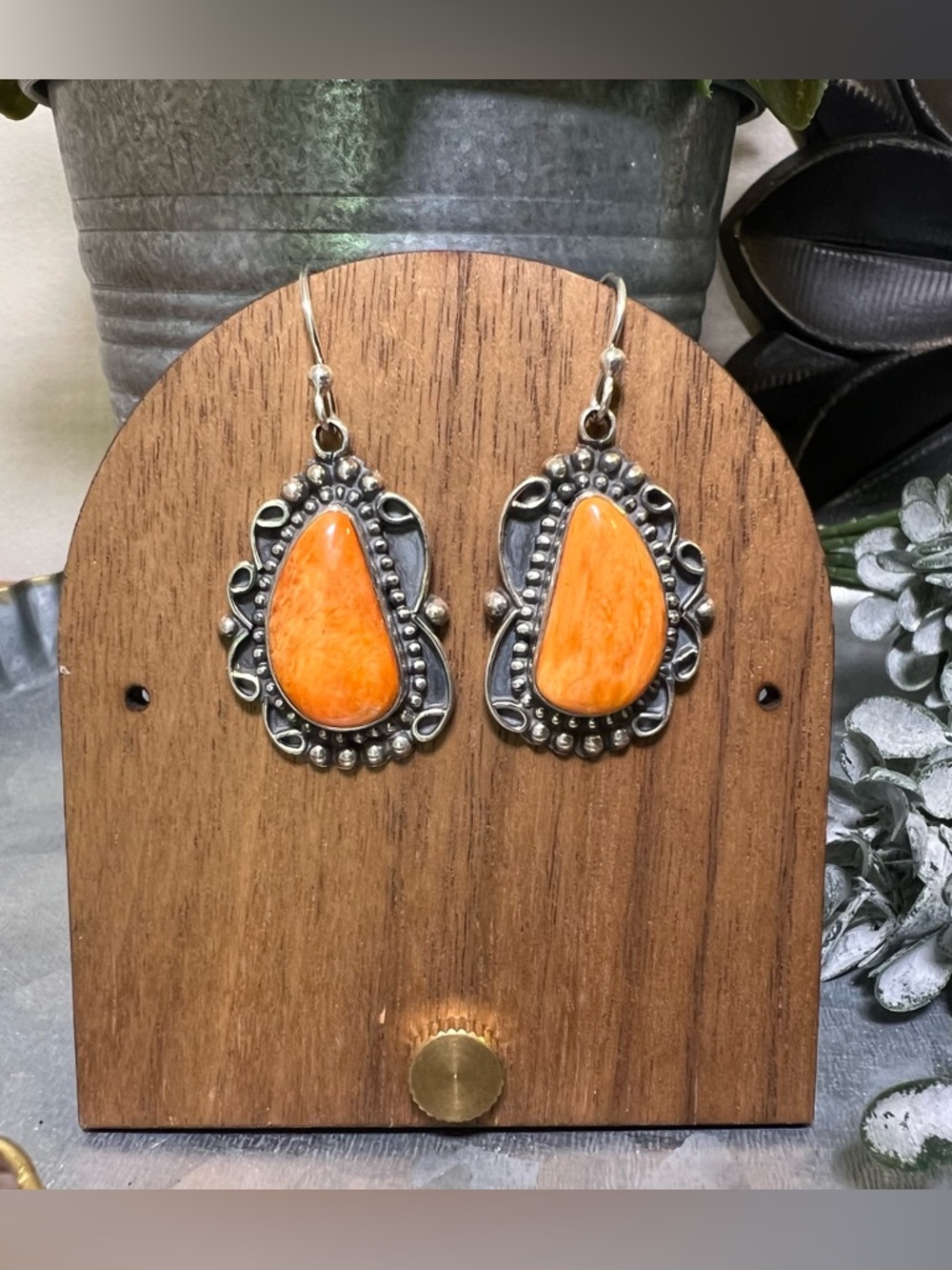 925 Sterling Silver Spiny Oyster Dangle Earrings Western Boho Luxe